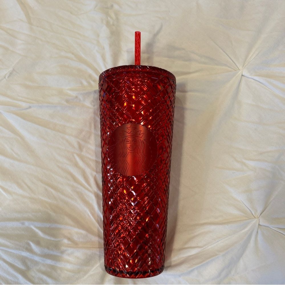 NWT Starbucks 2021 Red Jeweled Tumbler 24oz with Spiral Straw